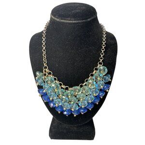 Blue & Aqua Beaded Statement Necklace Chain Faceted Beads Bib Statement Career